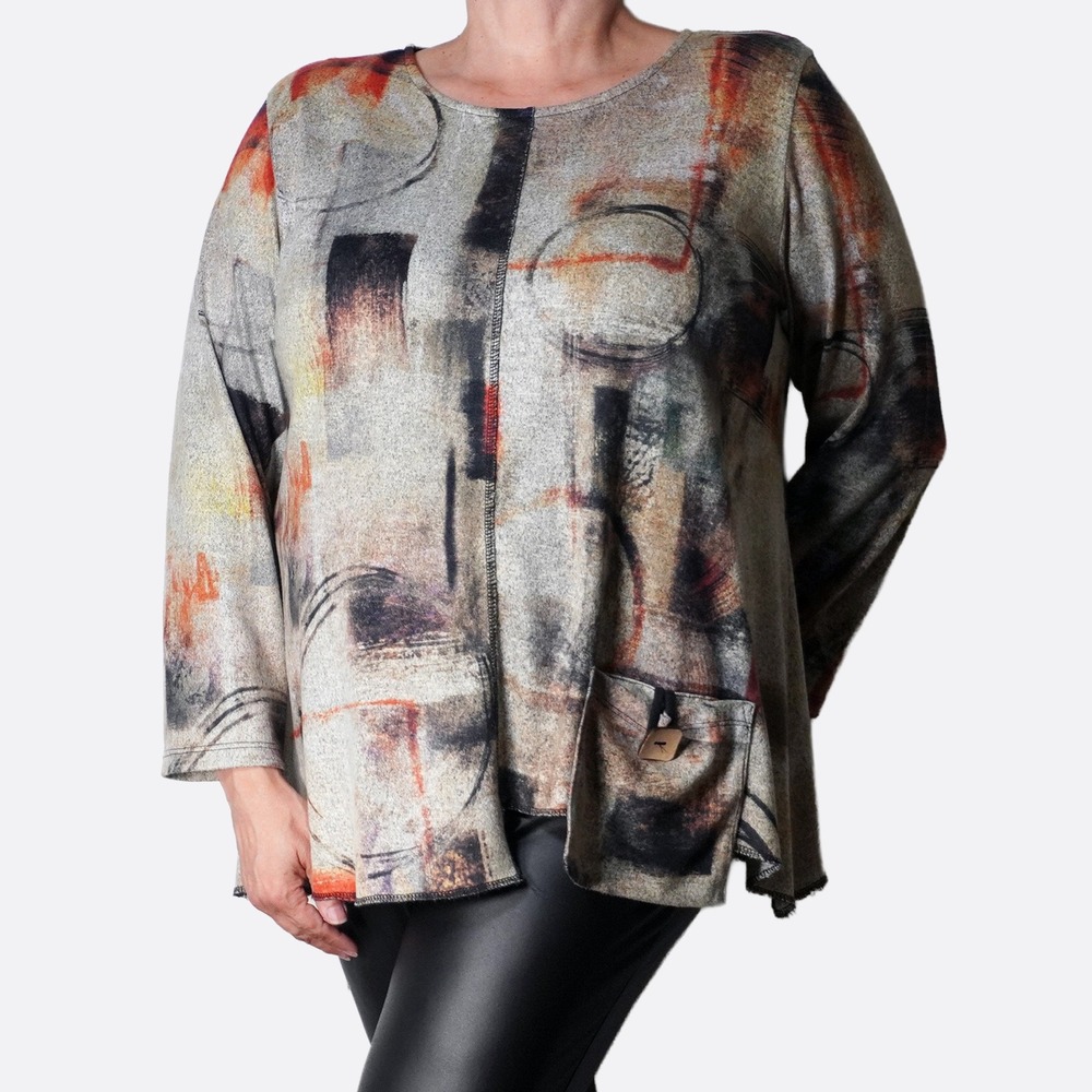 Art To Wear‎ Knit Tunic Top XL 1X Jess & Jane Abstract Geometric Mid-Century Art